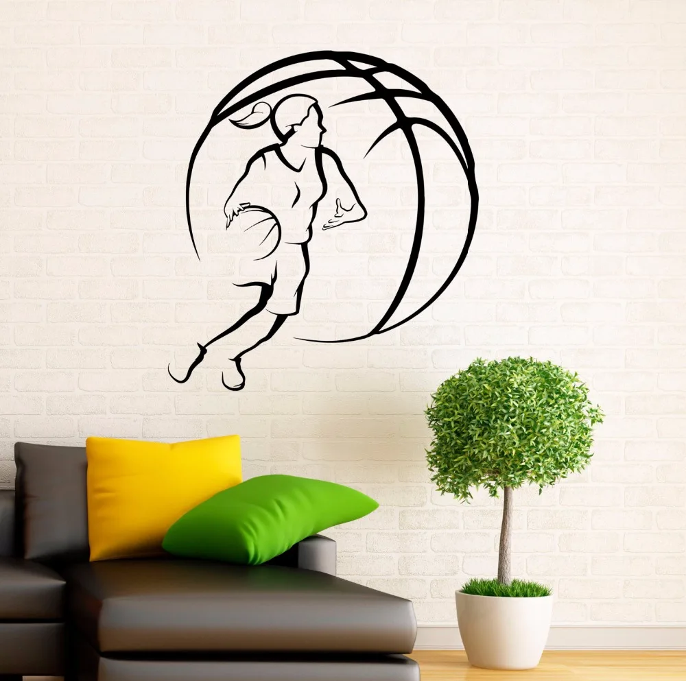 

Wand Aufkleber Mädchen Spieler Basketball Sport Wand Decor Vinyl Kunst Tür Hause Dekoration Wandbild Poster Schlafzimmer