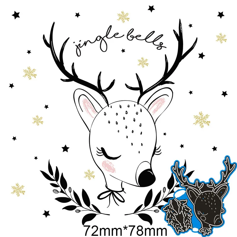 

New Metal Cutting Dies Deer Head And Leaves For Card DIY Scrapbooking stencil Paper Craft Album template Dies 72*78mm