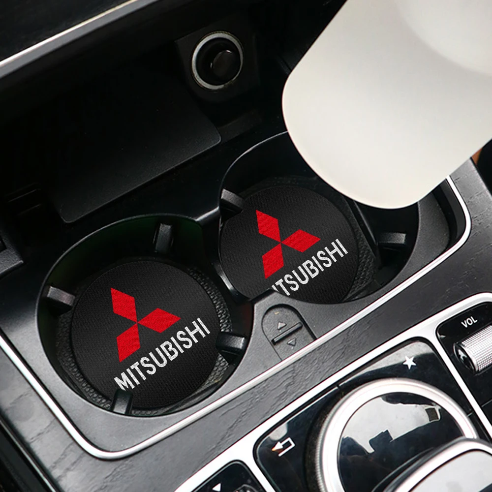 

2Pcs Car Anti-slip Pad Badge Coaster Bottle Cup Holder Mat For Mitsubishi Pajero Outlander XL Montero Lancer Triton l200 Galant