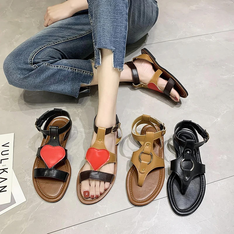 

Women's Sandals 2021 Summer Black Open Toe Ladies Beach Sandals Roman Buckle Strap Flat Female Shoes Gladiator Sandals Women