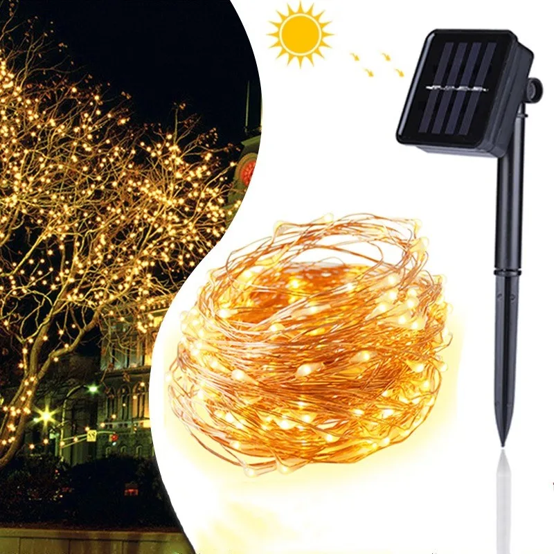 33ft 100LED солнечная гирлянда на открытом воздухе сказочный свет водонепроницаемый