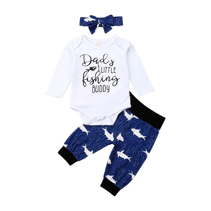 Newborn Infant Baby Girl Boy Letter Romper Tops+Pants Headband New Year Outfits Set Girls Suits Autumn Winter Clothes | Детская одежда