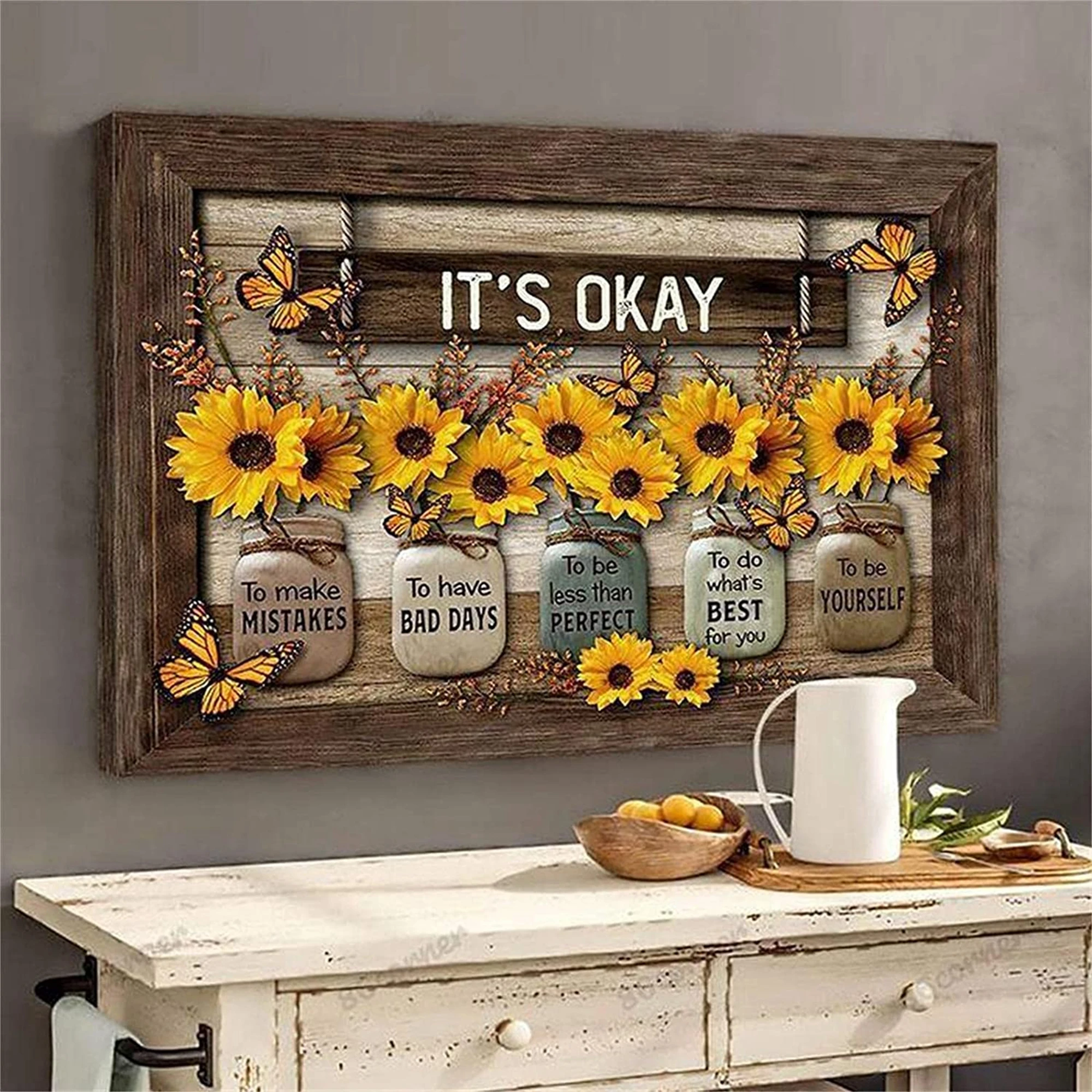 

Exquisite Butterfly Sunflower Wall Painting Creative Animal Flower Decorative Paintings with Frame