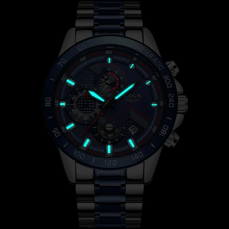 Часы наручные LIGE Мужские кварцевые популярные модные брендовые Роскошные Синие