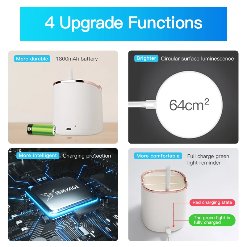 yage rechargeable table lamp storage pen holder lamps table 18 pcs led touch table lamp usb hose phone stand student desk lamp free global shipping
