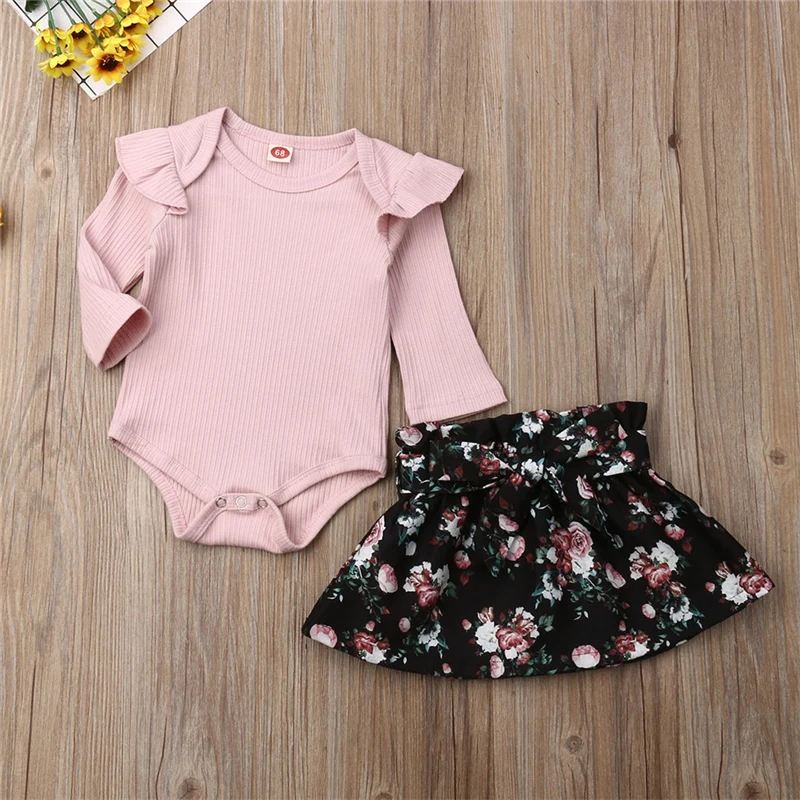 2019 New Products Toddler Kids Baby Girl Infant Clothes Set Autumn Ruffle Romper Tops Floral Print Skirt Outfits 0-24M | Мать и ребенок