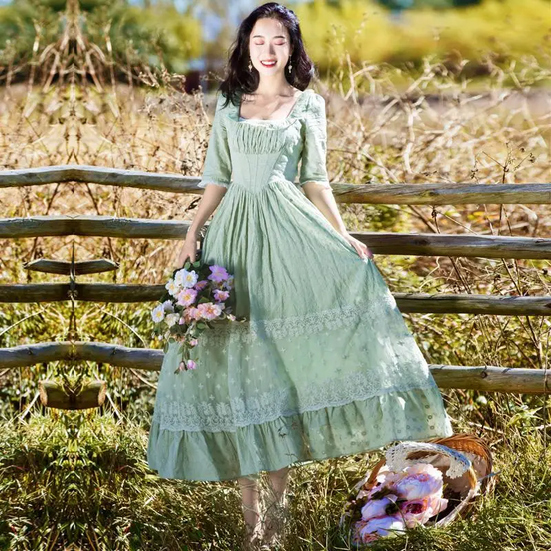 Женская ночная одежда Ретро стиль женская квадратный воротник высокая талия