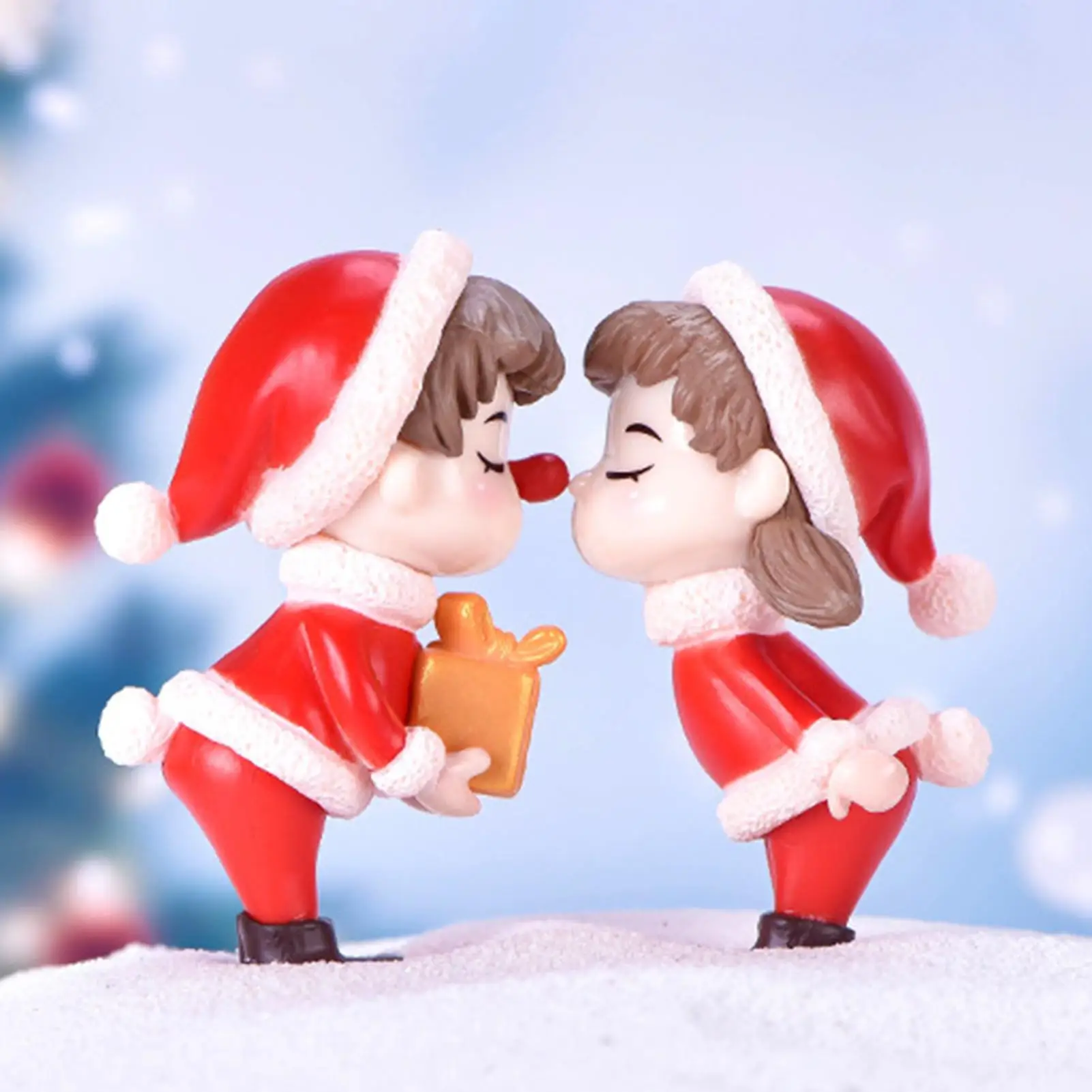 

2Pcs Mini Christmas Couple Figure Doll DIY Garden Bonsai Decor Ornament Kid Toy Miniature Figurine People Statue Resin Craft