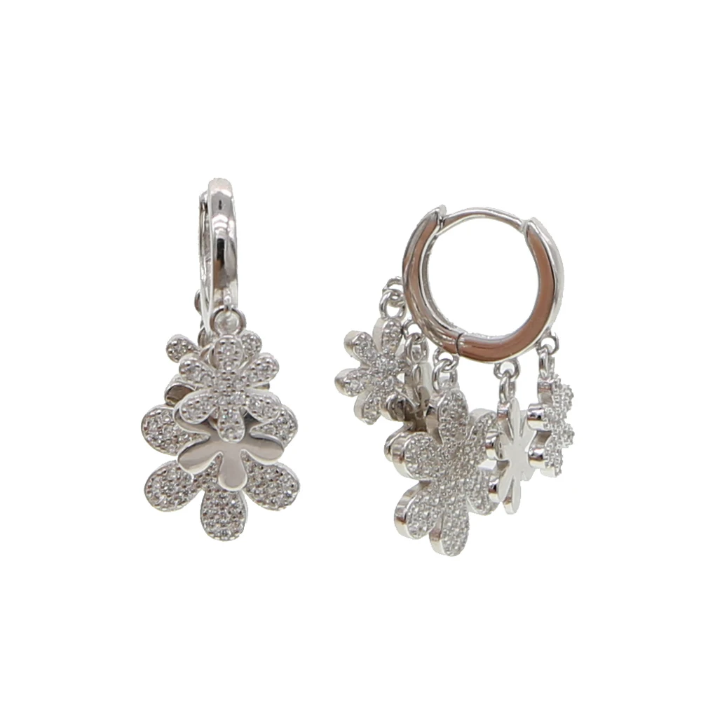 flower silver Золотые серебряные цветные нежные серьги-кольца с cz ромашки цветок сердце прекрасный Шарм Кулон женские минималистичные модные серьги-кольца - Окраска металла: flower silver