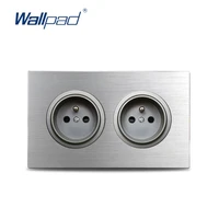wallpad grey double 2 french wall electric socket power outlet 146 86mm silver brushed aluminum panel frame