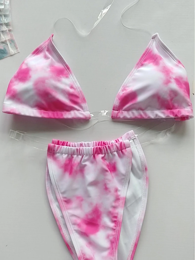 

European And American Split Swimsuit Women Halterneck Printing Triangle High Cut Sexy Bikini Swim Suit