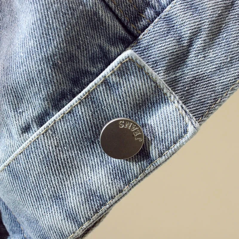 

Sequins Letter Embroidery Blue Denim Jacket Female Loose Streetwear Women Korean Style Jean Coat New Outerwear Femme Spring