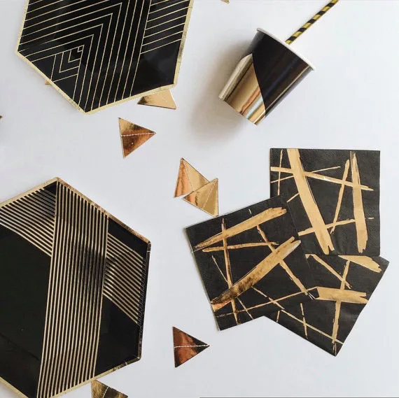 8 комплектов десертные тарелки из черного золота|Одноразовая посуда для