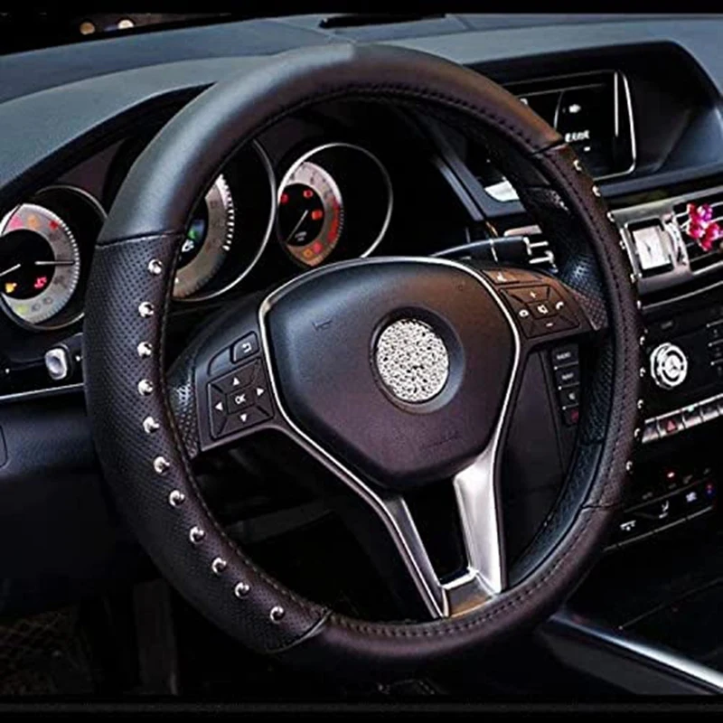 

Чехол рулевого колеса автомобиля с декоративная заклепка для автомобилей SUV, дышащий, анти-скольжения, Универсальный 15 дюймов