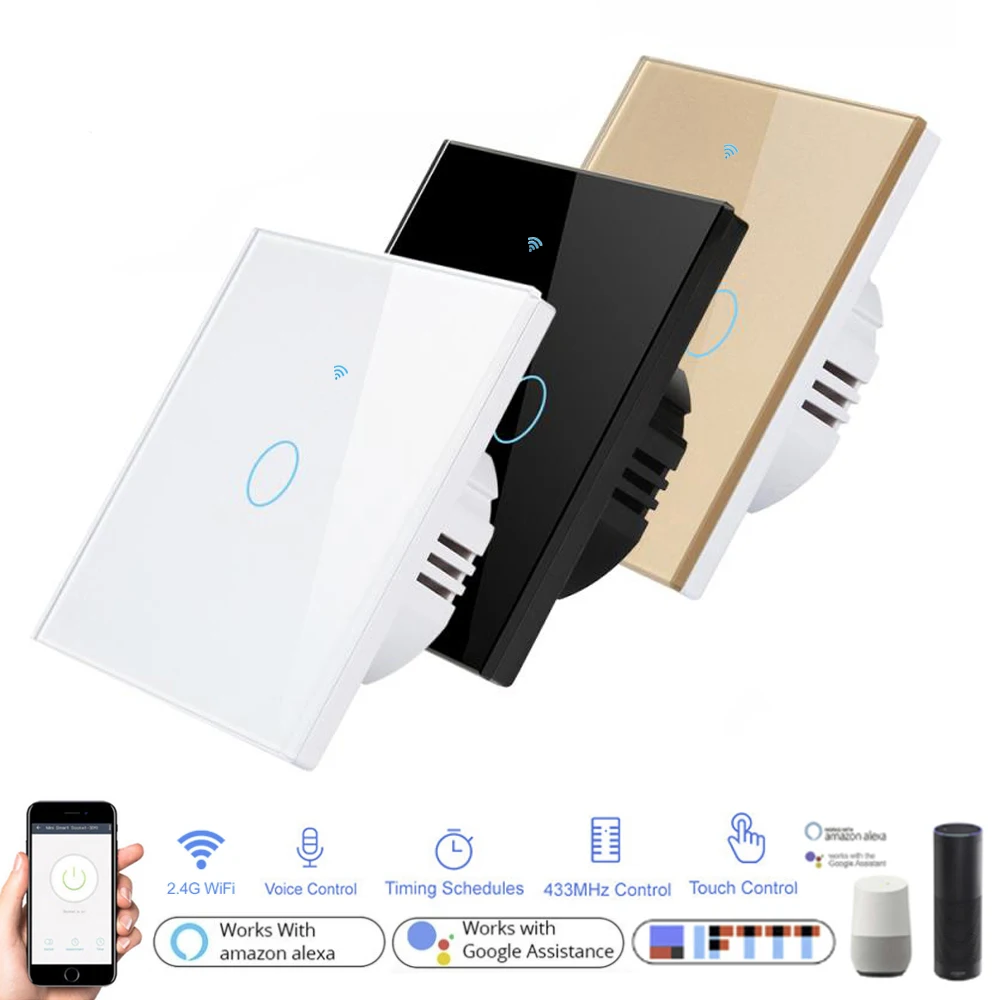 Сенсорный переключатель 1 клавиша 2 клавиши 3 Wi Fi 433 МГц работает с приложением Google