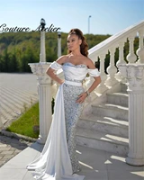 white elegant evening gowns for women mermaid party dress with cape dinner gown for ladies vestidos de fiesta