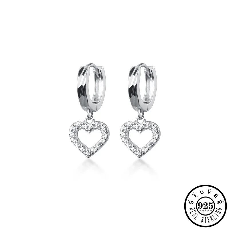 

925 Sterling Silver Cubic Zirconia Heart Shape Pendant Hoop Earrings for Women Trendy Luxury Zircon Ear Rings Earings Jewelry