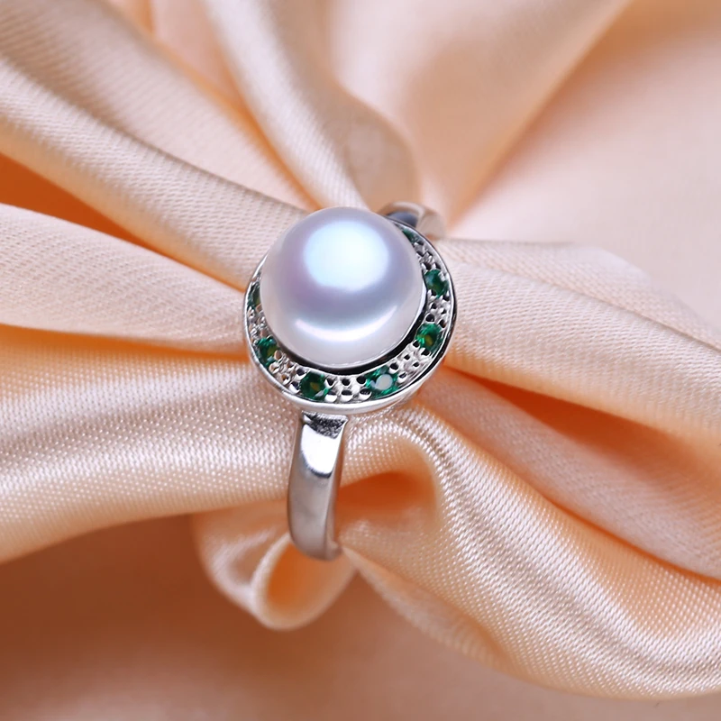 

FENASY 925 Sterling Silver Rings For Women Pearl Jewelry Green Crystal Bohemian Natural Freshwater Pearl Engagement Promise Ring