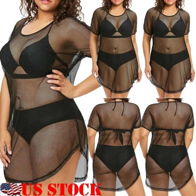 Хит женское черное прозрачное Сетчатое платье Макси бикини купальный костюм