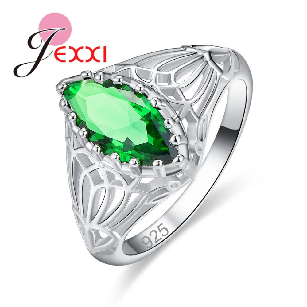 

Fashion European American 925 Sterling Silver Finger Rings Olive Green Clear Crystal Rings Jewelry Accessory Engagement Ring