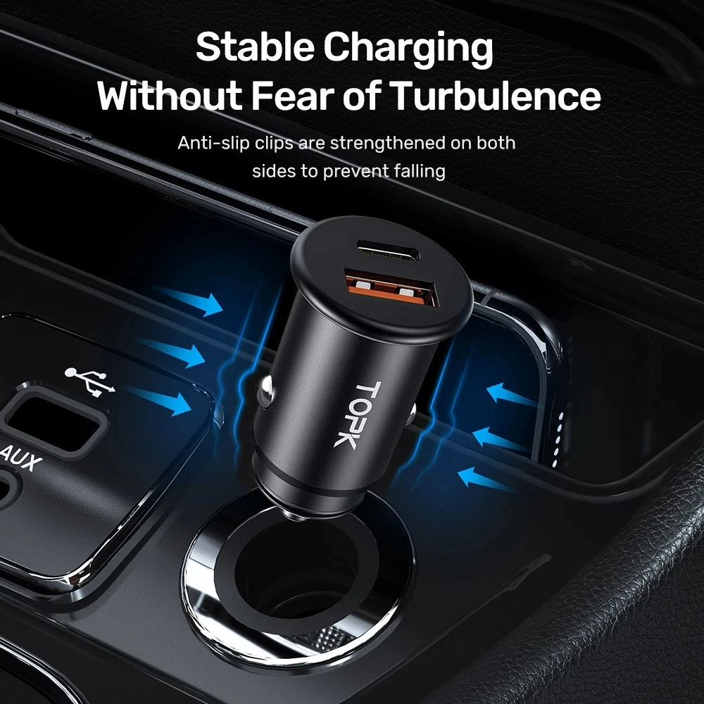 

TOPK 36W Fast Car Charger USB-A Type-C Charging Mini QC3.0 PD Quick Charging Aluminum Charger For iPhone 12 XiaoMi Huawei Oppo