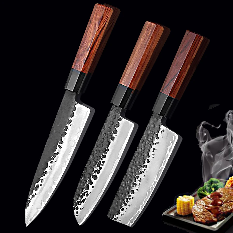 Ручная ковка 9CR18MOV японский кухонный нож резак шеф повара сантоку с