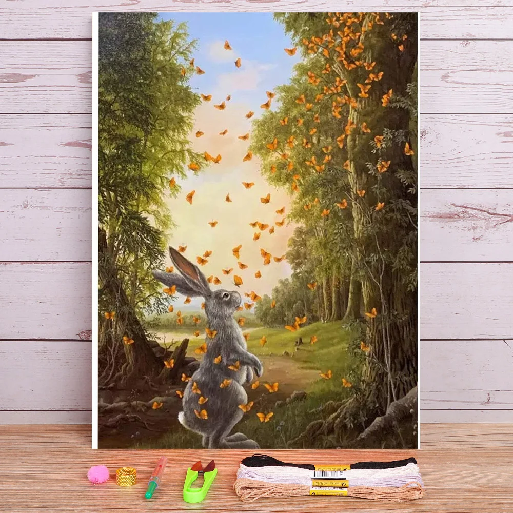 Набор для вышивки крестиком 11CT с изображением животных кроликов |