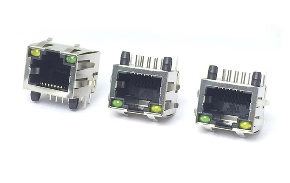 10 шт./лот 8P8C RJ45 женский PCB Панель Крепление разъем w/светодиодный светильник 6 пластинчатых пружин один порт RJ45 терминал для сети Ethernet