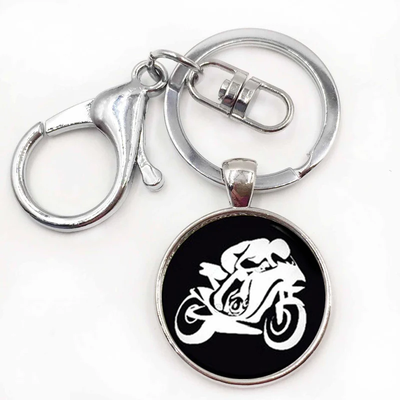 Бренд гоночный двигатель Серебристый Брелок для ключей Винтаж GT гонки силуэт арт