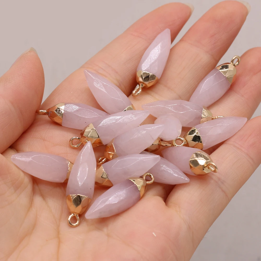 

Hot Selling4PCS Natural Semi-precious Stone Rose Quartz Rhombus Gold-plated Pendant MakingDIY High Quality Necklace Jewelry Gift