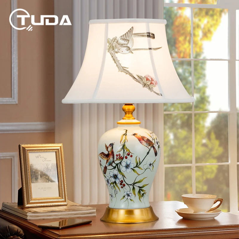 

Новая китайская керамическая настольная лампа TUDA для гостиной, спальни, кабинета, прикроватная лампа, элегантная теплая простая Роскошная лампа с дистанционным управлением