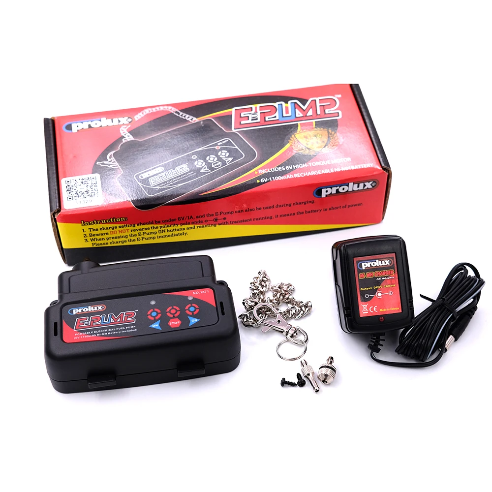 Prolux-bomba de combustible el&eacute;ctrica port&aacute;til 1671, dispositivo con bater&iacute;a Ni-MH de 6V y 1100mAh y cargador incluido, para motor de gasolina y Nitro-0