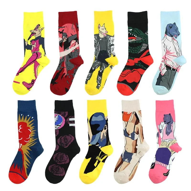 women fashion casual cotton socks happy funny japanese art socks character knit pattern novelty sock men trump socks lady teen