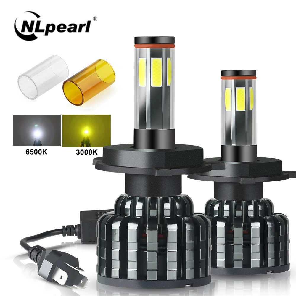 

NLpearl 2x 60W 6000k 3000k LED H4 H8 H9 H11 9012 9005 9006 HIR2 HB3 HB4 H7 LED Dual Color White Yellow Headlights Bulb for Auto