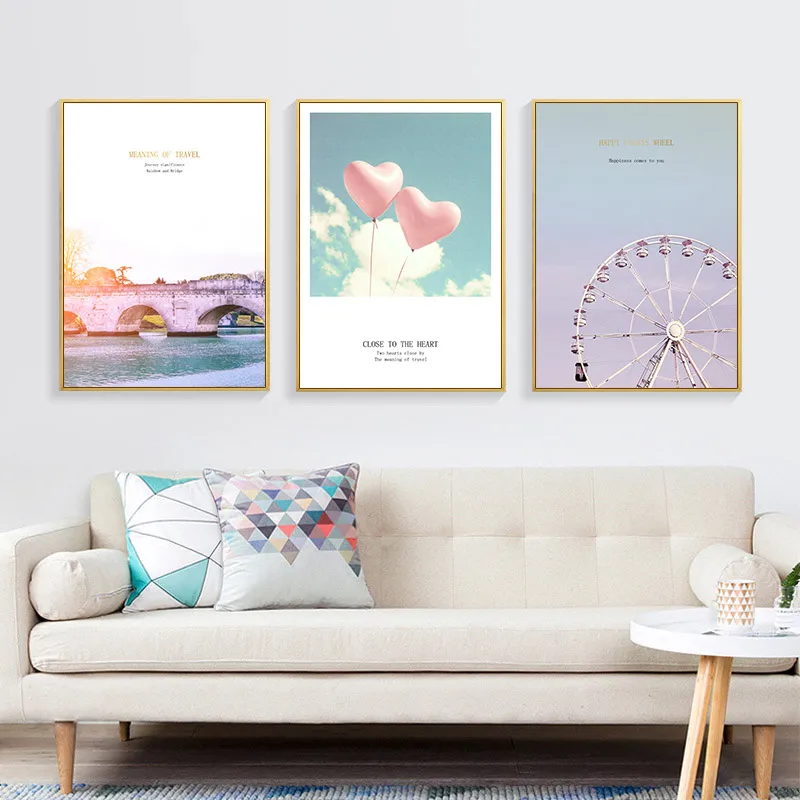 Scandinavian Nordic Travel Landscape Wall Art Canvas Poster Print Ferris wheel Painting Decorative Picture for Living Room Decor | Дом и сад