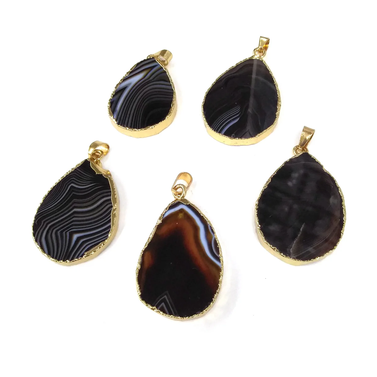 

Natural Semi-precious Stone Drop-shaped Black Striped Agate Boutique Pendant To Make DIY Fashion Charm Necklace Gift