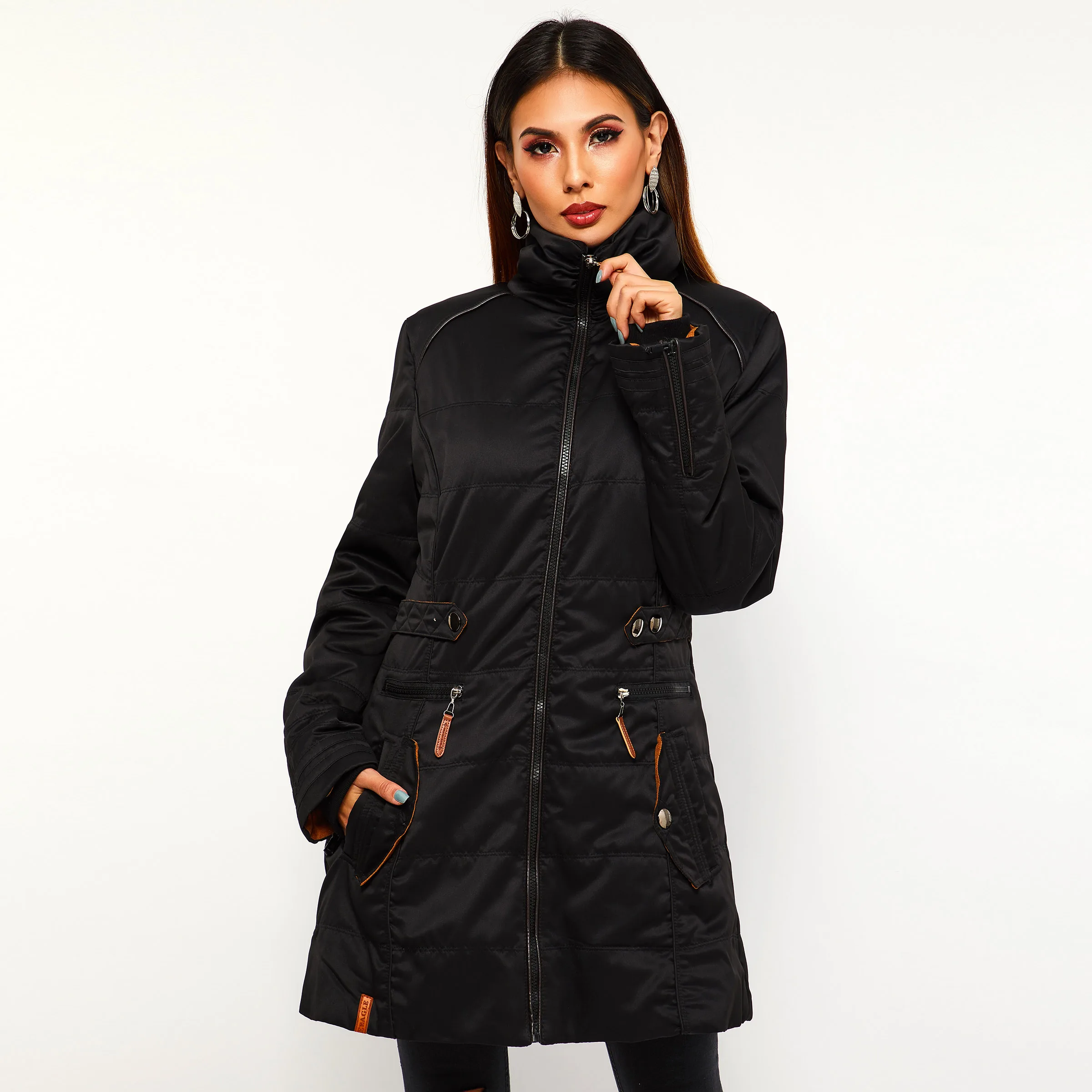 Sisjuly Women Coats Casual Winter Warm Black Gothic Slim Turtleneck Zipper Solid Pocket Jacket Female Quilted coat(size small