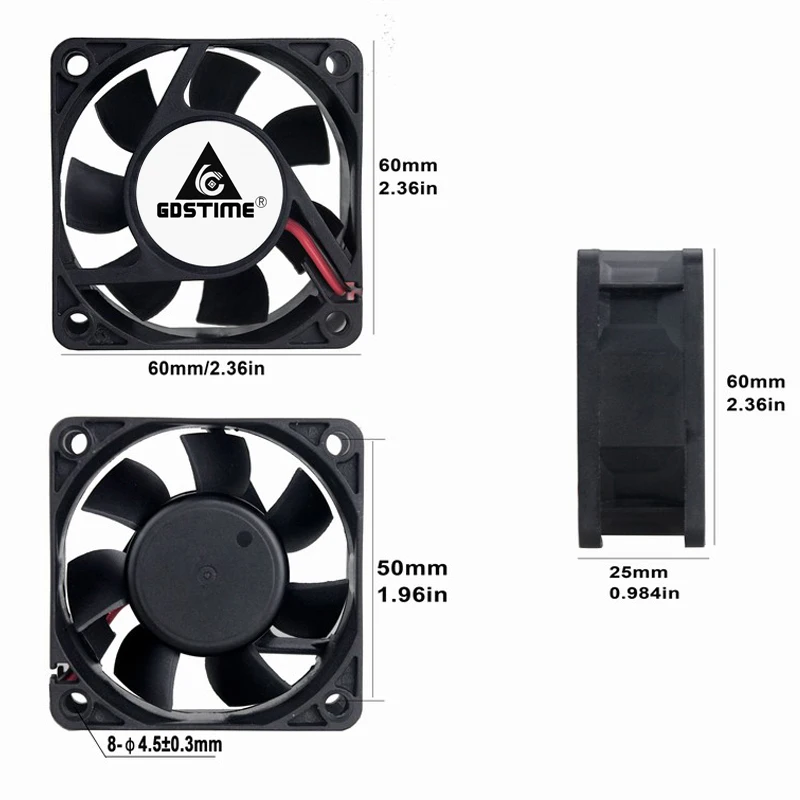 

2Pcs Gdstime 60mm 6025 DC 12V 24V 2Pin 60x60x25mm 6cm Ball Bearing Brushless DC Cooling Cooler Fan for Computer PC Case