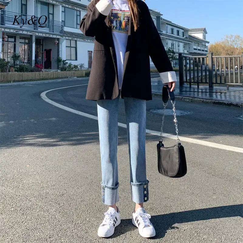 

Smoke Pipe Pants New Trend Jeans Runway Designer Chic High Waist Denim Trousers Fashion Women Straight Pants Plus Size 2XL