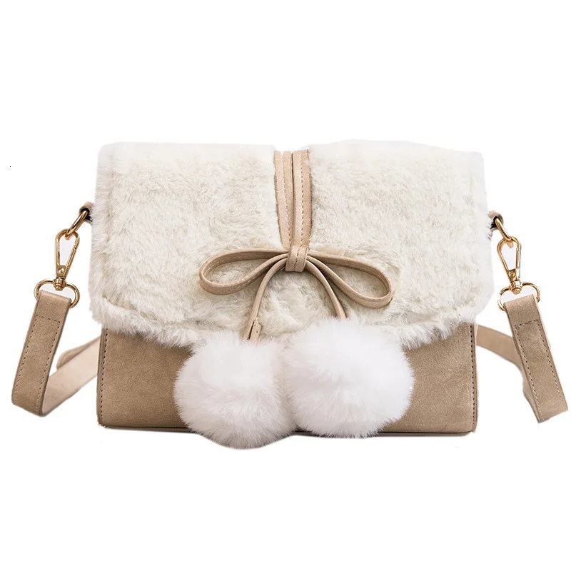 Зимняя Милая шикарная пушистая женская сумка-мессенджер красно-коричневые