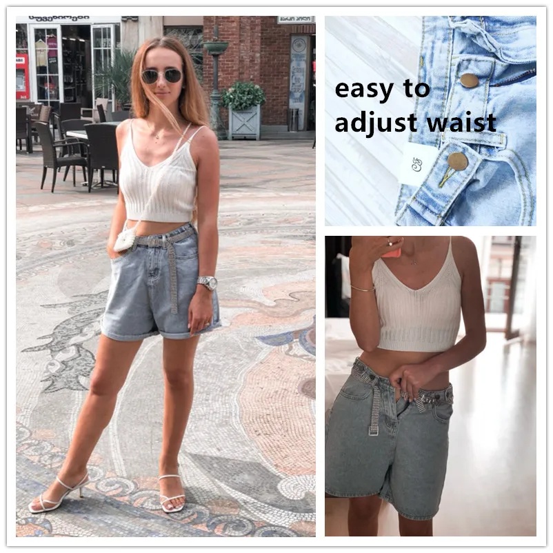 FINEWORDS 2019 мульти-кнопка Регулируемая посадка на талии Шорты с высокой талией