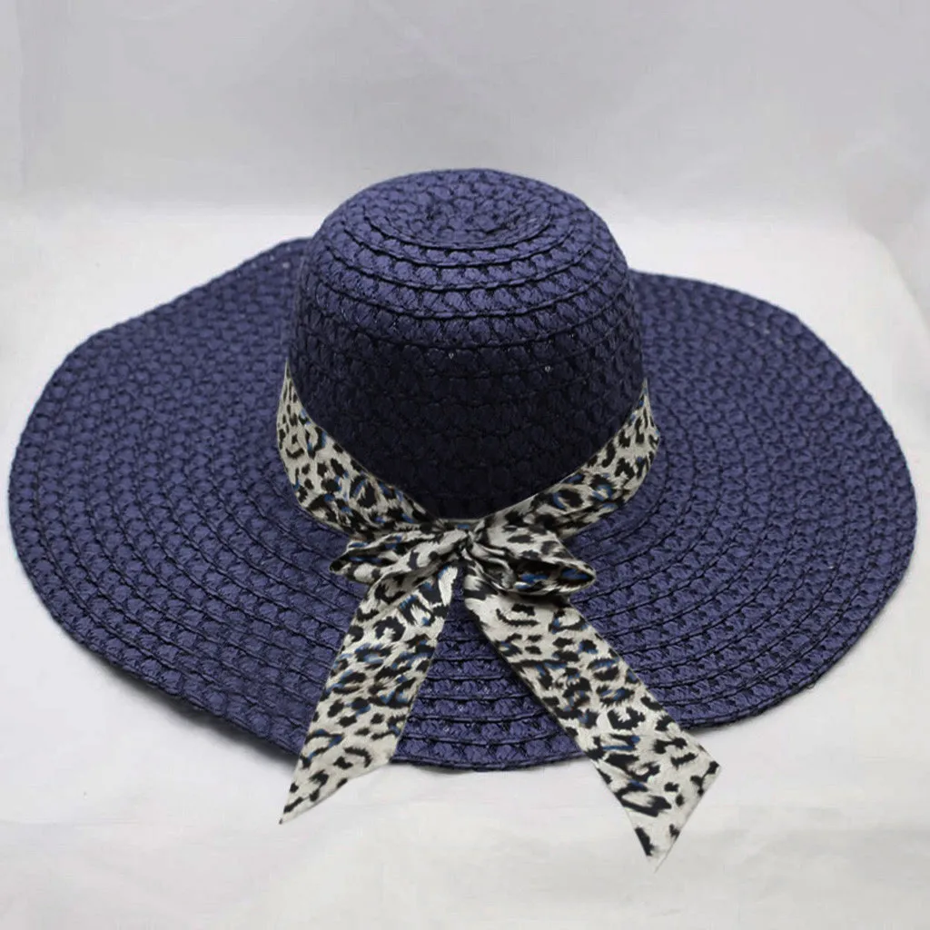 

Women Sun Hat Big Brim Straw Hat Sun Floppy Wide Brim Hats Leopard Ribbon Summer Beach Cap Sombrero Mujer Verano Woman Hat 2021