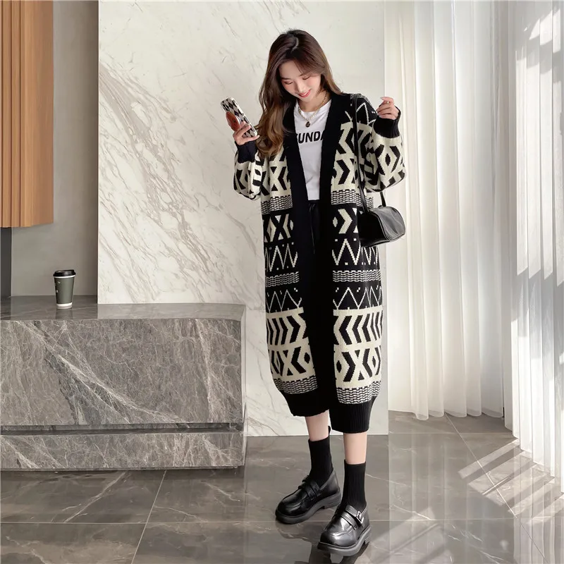 

sweater coat female new autumn/winter 2021 show thin long loose design feeling lazy wind restoring ancient ways sweater