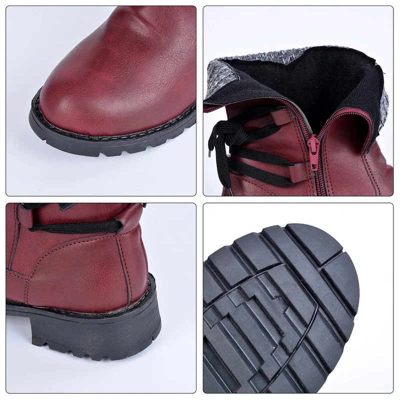 Puimentiua Winter Shoes Women Boots Basic Mid-Calf Boots Round Toe Zip Platform Decor Female Shoes Warm Lace Up Boots Shoes