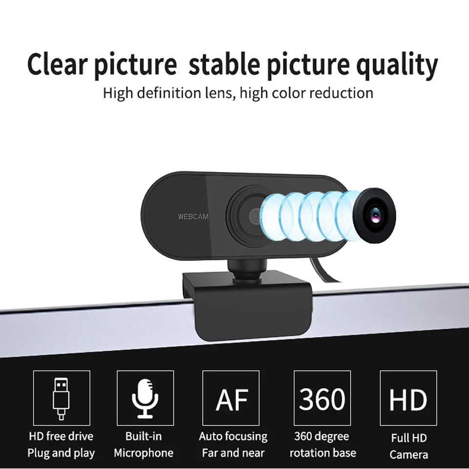 

Full HD Webcam 1080P Computer PC with Microphone Rotating Cameras for Live Broadcast Video Call Conference Work Web Camera