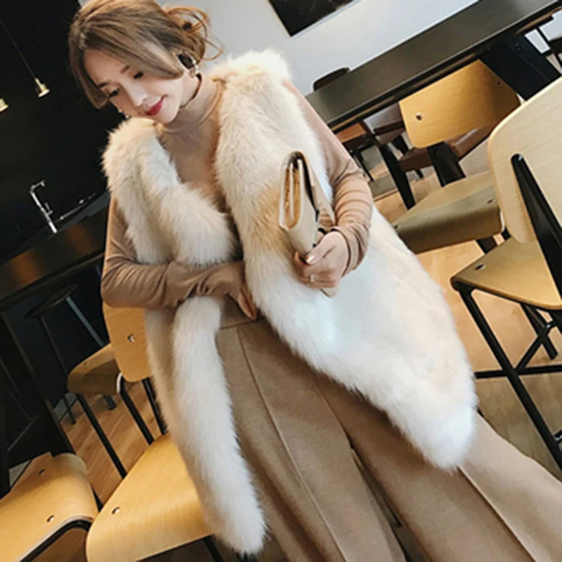 Женский утепленный жилет из искусственного лисьего меха в Корейском стиле |