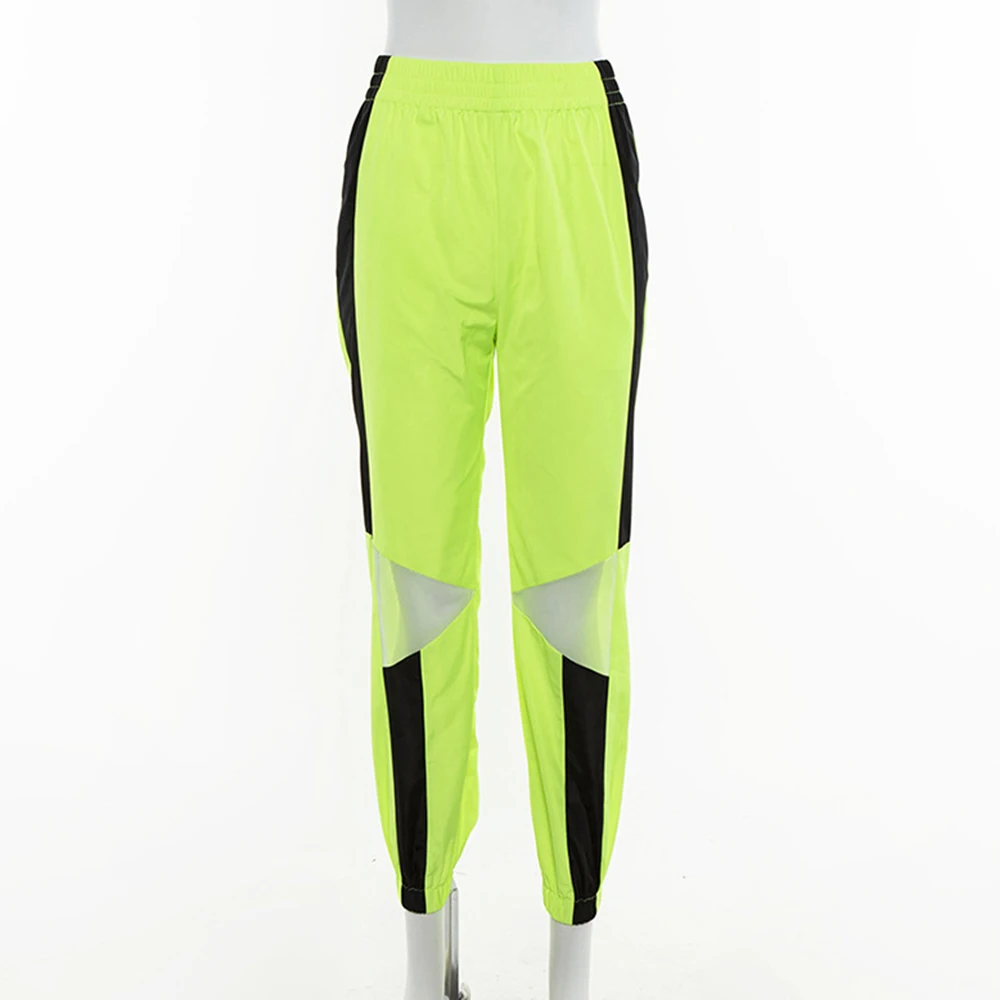 Неоновые зеленые брюки карго женские свободные повседневные Прямые весна осень