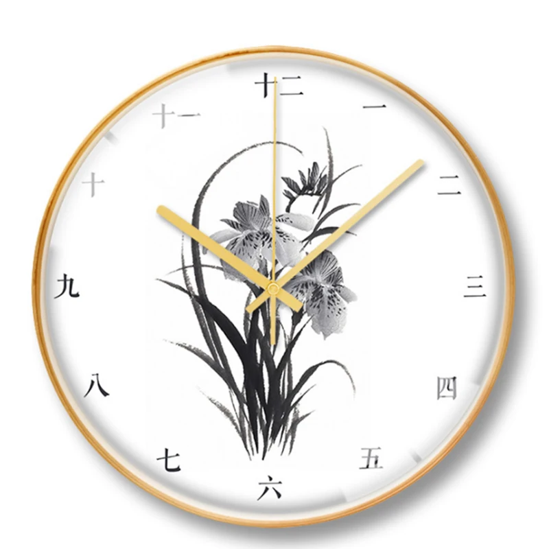 

Chinese painting Metal Wall Clock Vintage Retro Modern Design Orchid Metal Wall Clocks Bedroom Home Decor Hanging Watch timer