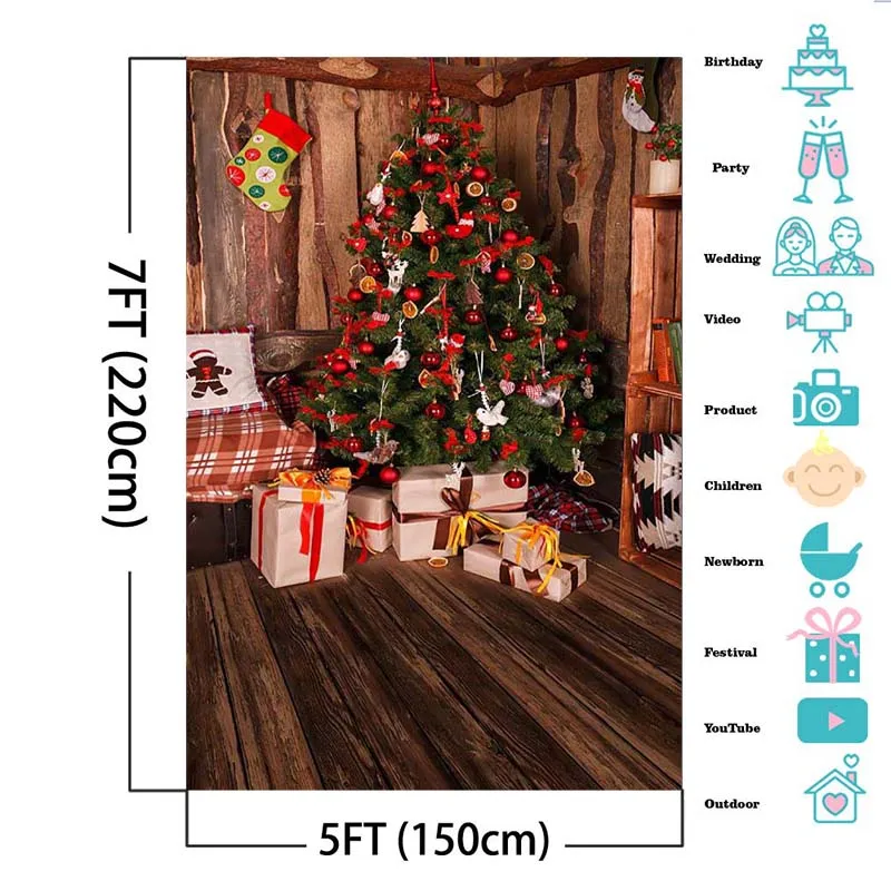 Рождественская фотография Фон елка подарок детвечерние деревянный пол