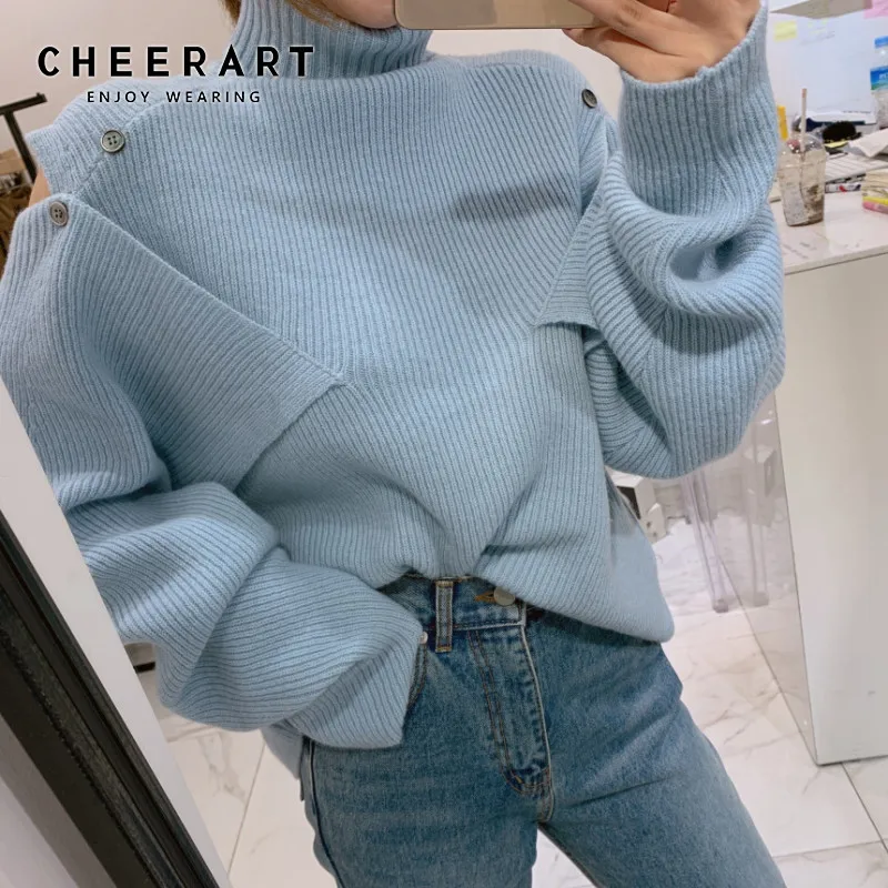 CHEERART с высоким плотно облегающим шею воротником открытыми плечами свитер Для